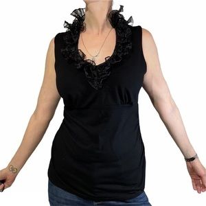 WHBM Ruffle Collar Black Sleeveless Blouse M